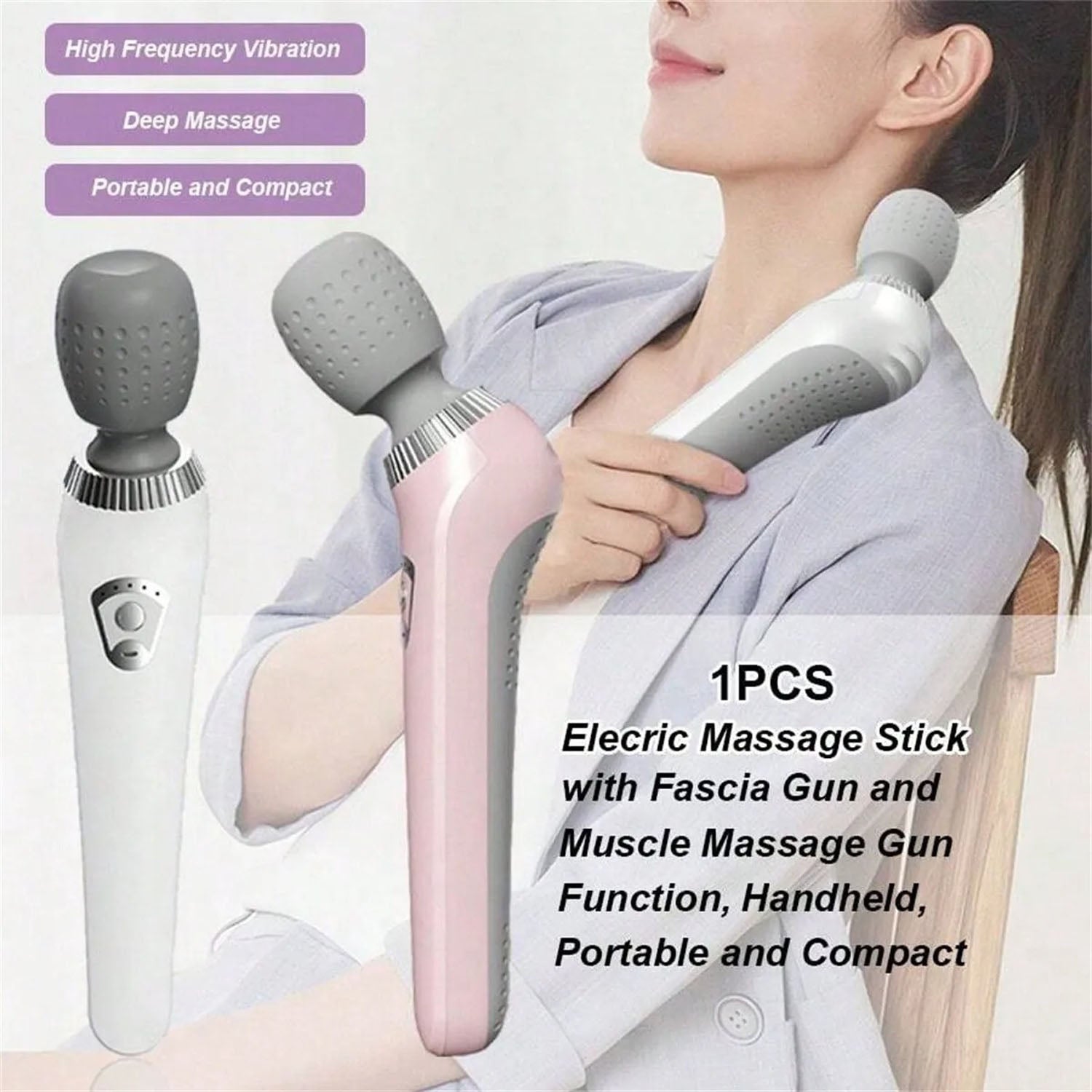 Portable Deep Tissue Massage Wand – 5 Speeds (Pink)